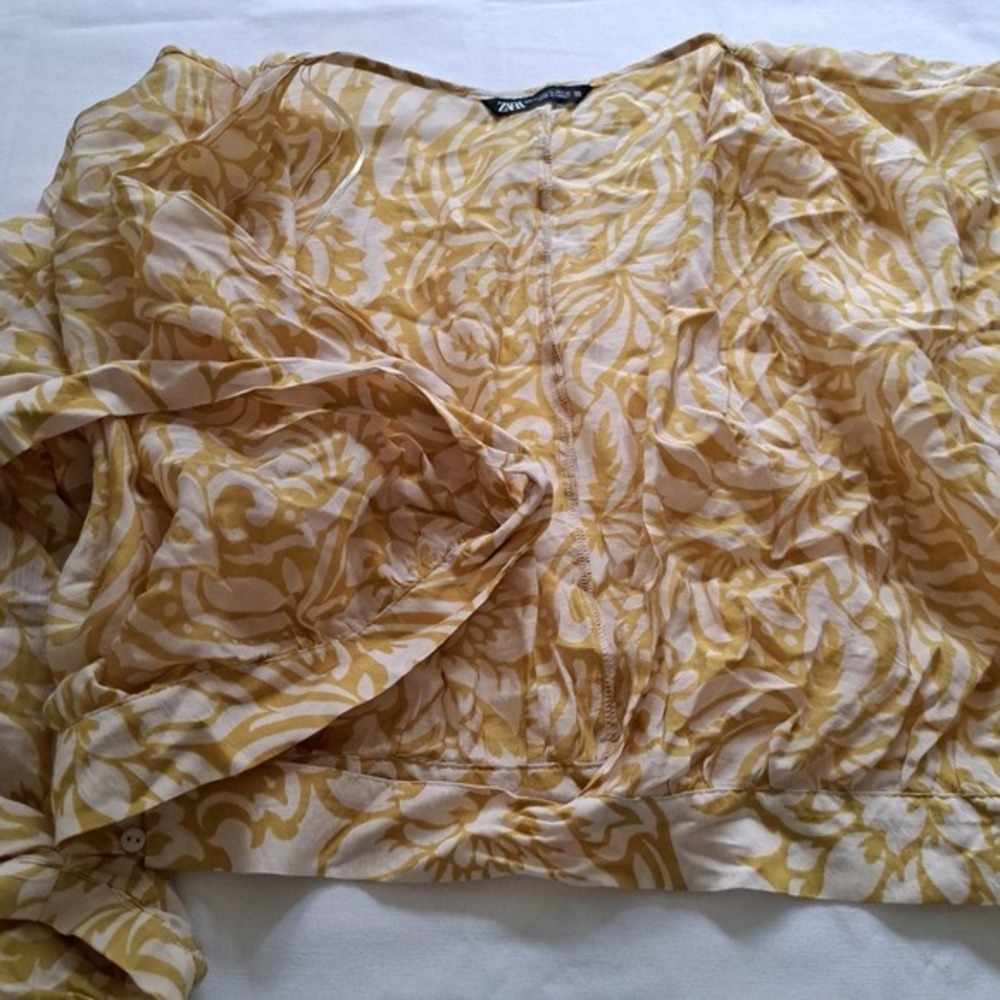 Zara Yellow Floral Damask Print Wrap Blouse Crop Top XL - Picture 5 of 9
